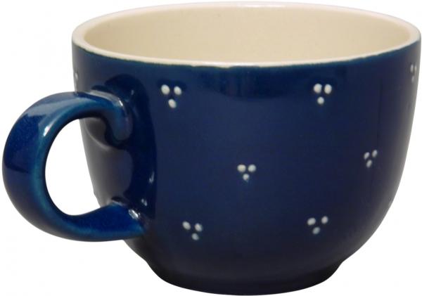 Jumbotasse mit Schrift (2 Zeilen) blau 3 Punkt
