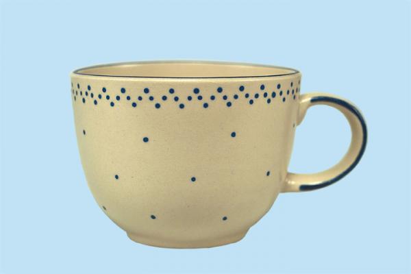 Jumbotasse mit Schrift (2 Zeilen) matt hell 1 Punkt