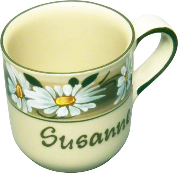 Kaffeebecher mit Schrift (2 Zeilen) Dekor Margueritenblume