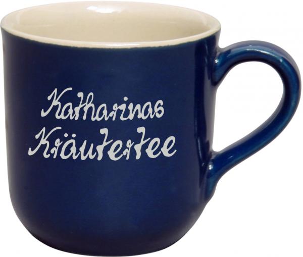 Kaffeebecher mit Schrift (2 Zeilen) glänzend blau