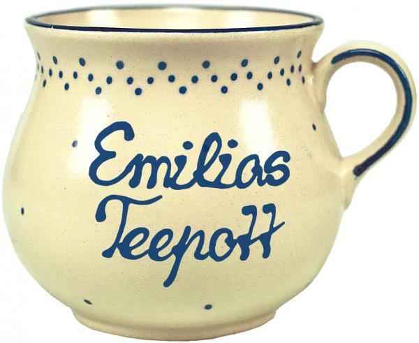 Mollytasse mit Schrift (2 Zeilen) matt hell 1 Punkt