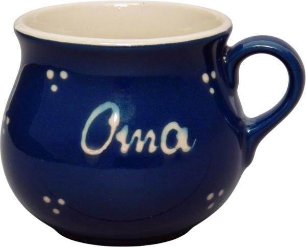 Mollytasse mit Schrift (1 Zeile) blau 3 Punkt