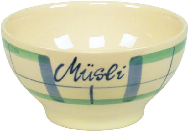 Müslischale 15 mit Schrift karo grün-blau