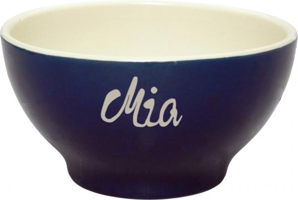 Müslischale 13 mit Schrift (1 Zeile) glänzend blau