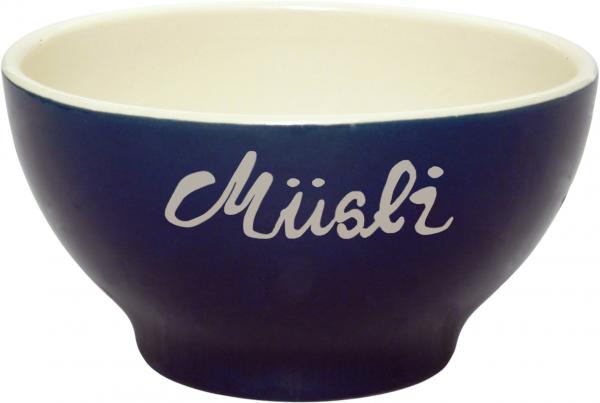 Müslischale 13 mit Schrift (1 Zeile) glänzend blau