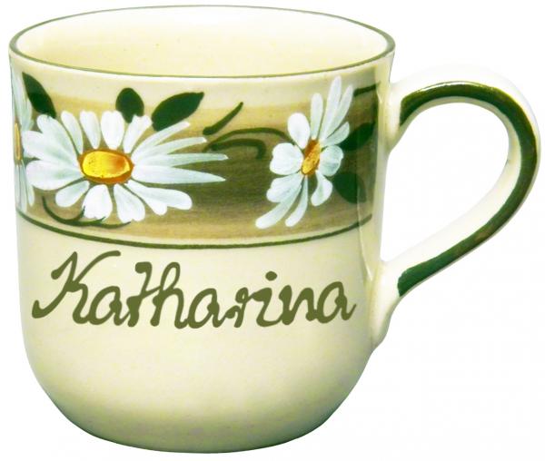 Namensbecher mit Schrift (1 Zeile) Dekor Margueritenblume