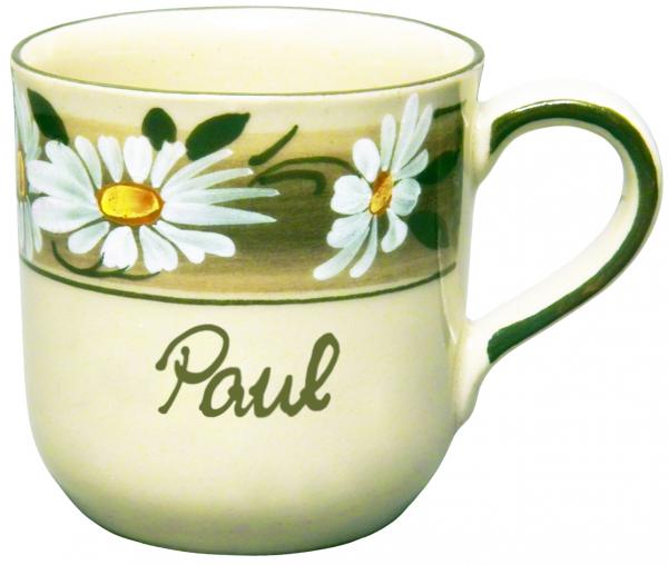 Namensbecher mit Schrift (1 Zeile) Dekor Margueritenblume