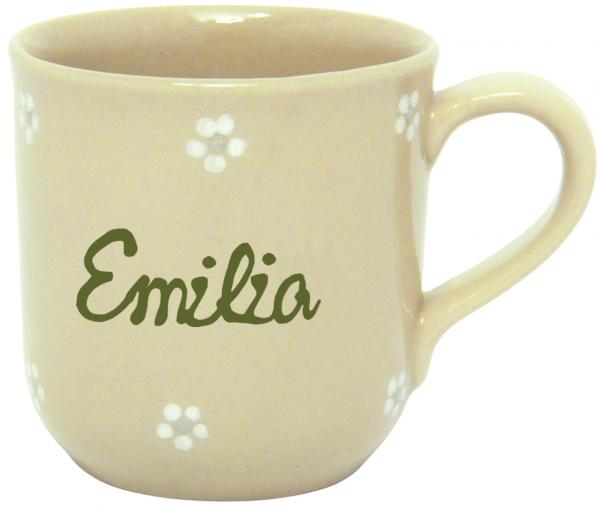 Namensbecher mit Schrift (1 Zeile) Gänseblümchen