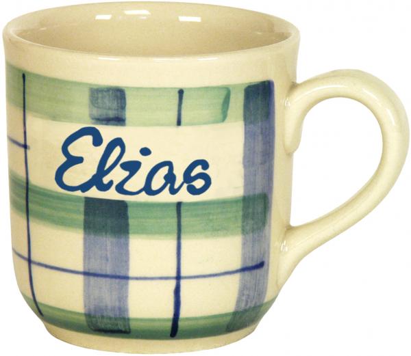Namensbecher mit Schrift (1 Zeile) karo grün-blau