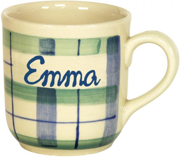 Namensbecher mit Schrift (1 Zeile) karo grün-blau