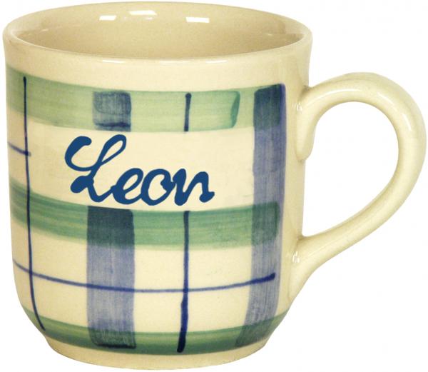 Namensbecher mit Schrift (1 Zeile) karo grün-blau