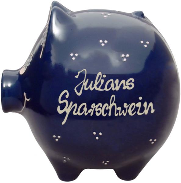 Sparschwein groß mit Schrift (2 Zeilen) blau 1 Punkt - Kopie