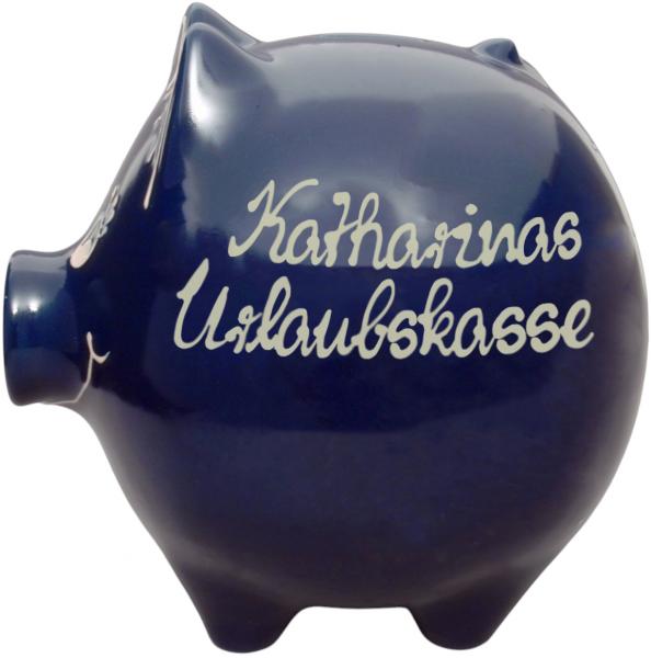 Sparschwein groß mit Schrift (2 Zeilen) blau 1 Punkt - Kopie