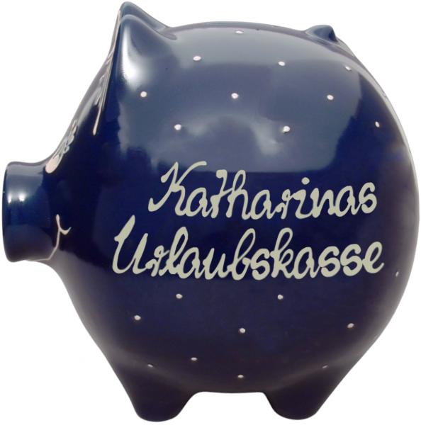 Sparschwein groß mit Schrift (2 Zeilen) blau 1 Punkt - Kopie