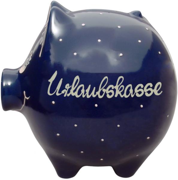 Sparschwein groß mit Schrift (1 Zeile) blau 1 Punkt