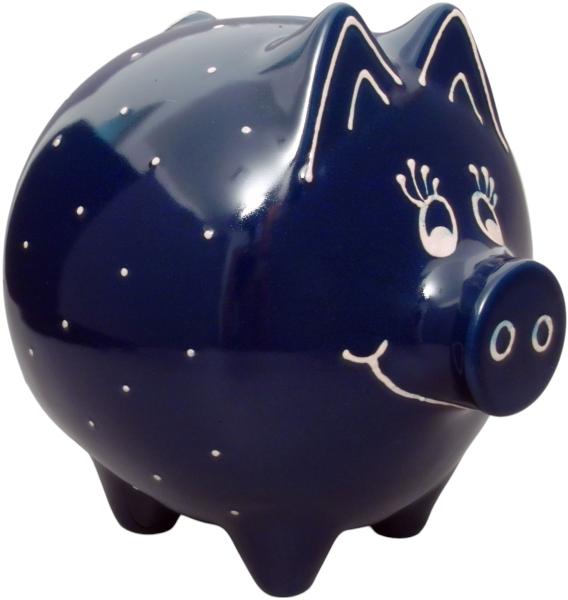 Sparschwein groß mit Schrift (1 Zeile) blau 1 Punkt - Kopie