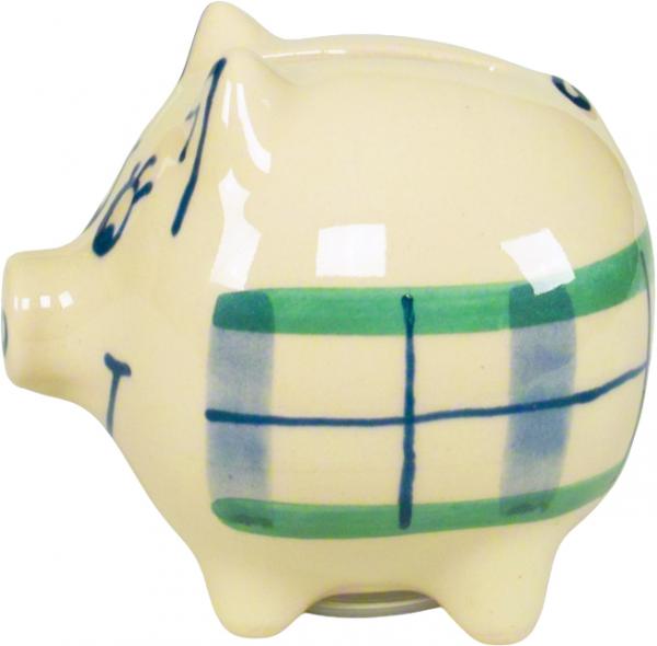 Sparschwein klein karo grün-blau