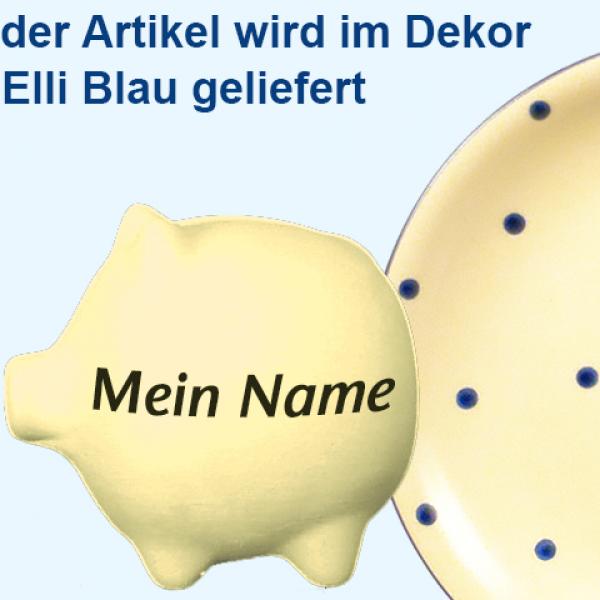 Sparschwein klein mit Schrift (1 Zeile) Elli blau