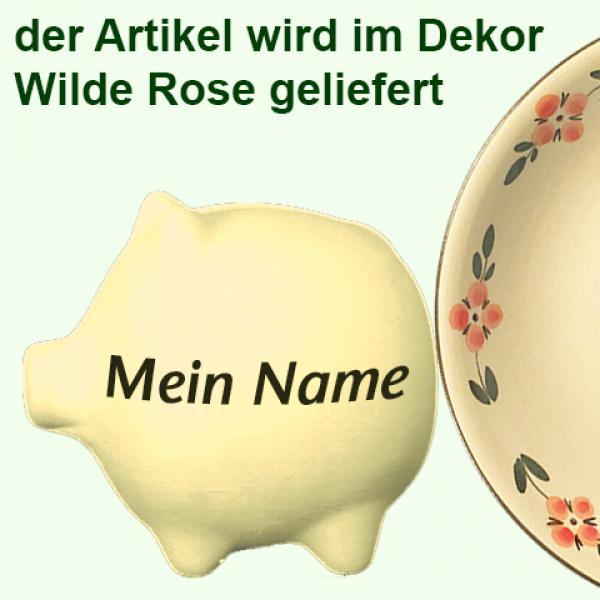 Sparschwein mittel mit Schrift (1 Zeile) Wilde Rose