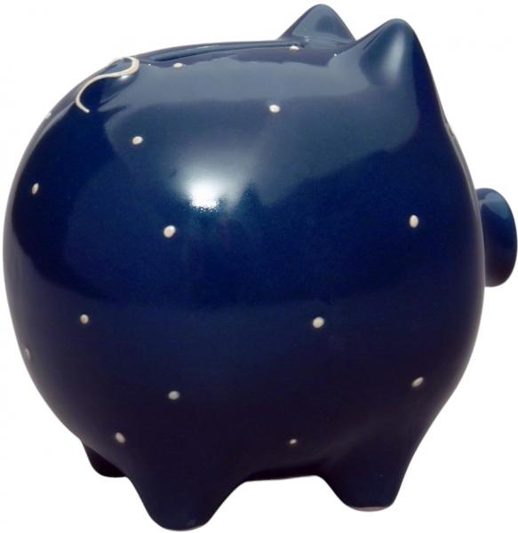 Sparschwein mittel mit Schrift (2 Zeilen) blau 1 Punkt