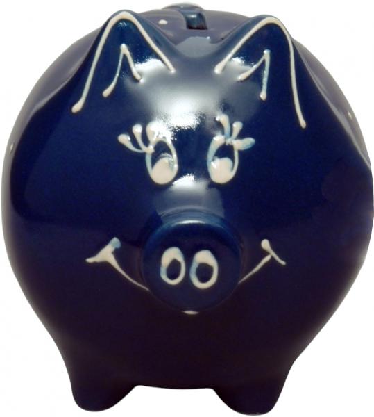 Sparschwein mittel mit Schrift (2 Zeilen) blau 1 Punkt