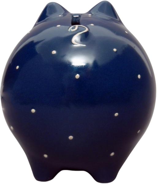 Sparschwein mittel mit Schrift (2 Zeilen) blau 1 Punkt