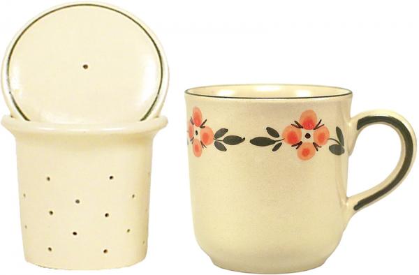 Teebecher mit Sieb und Deckel Wilde Rose
