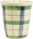 Becher Bacchus mit Schrift (1 Zeile) karo grün-blau