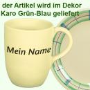 Cappuccino mit Schrift (2 Zeilen) Karo Grün-Blau