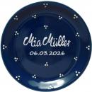 Dessertteller 19 mit Schrift (2 Zeilen) blau 3 Punkt