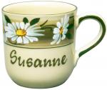 Kaffeebecher mit Schrift (2 Zeilen) Dekor Margueritenblume
