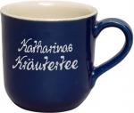 Kaffeebecher mit Schrift (2 Zeilen) glänzend blau
