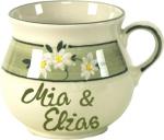 Mollytasse mit Schrift (2 Zeilen) Dekor Margueritenblume