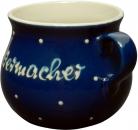 Mollytasse mit Schrift blau 1 Punkt