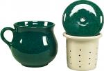 Mollytasse mit Sieb und Deckel grün Sprenkel