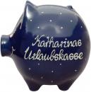 Sparschwein groß mit Schrift (2 Zeilen) blau 1 Punkt - Kopie