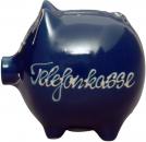 Sparschwein mittel mit Schrift (1 Zeile) glänzend blau