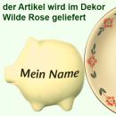 Sparschwein mittel mit Schrift (1 Zeile) Wilde Rose