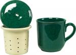 Teebecher mit Sieb und Deckel grün Sprenkel